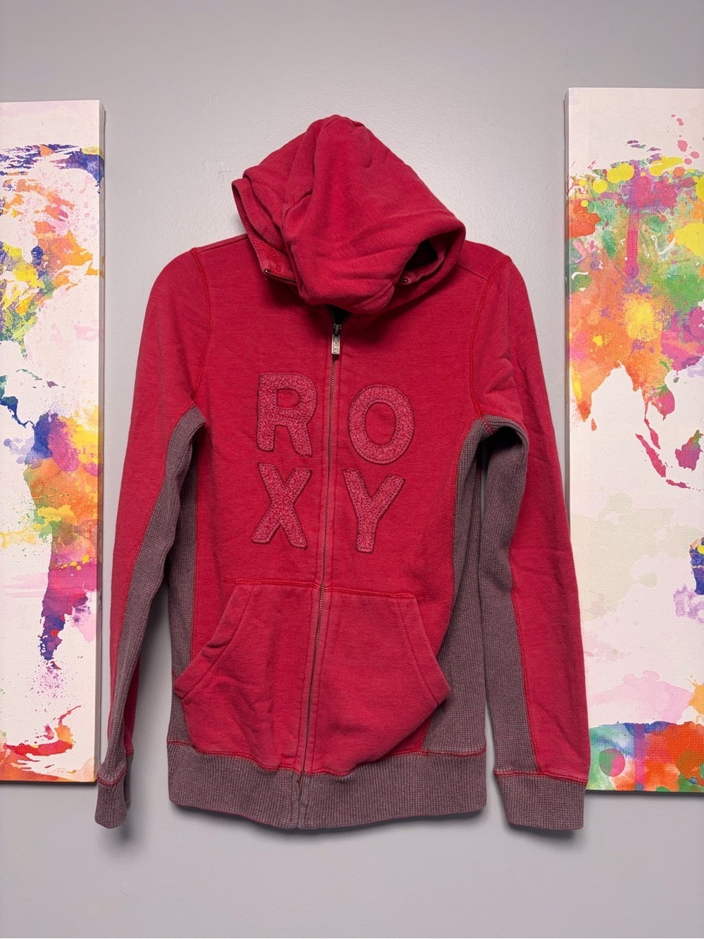 Roxy Gray and Red Zip-Up Sweatshirt Hoodie
